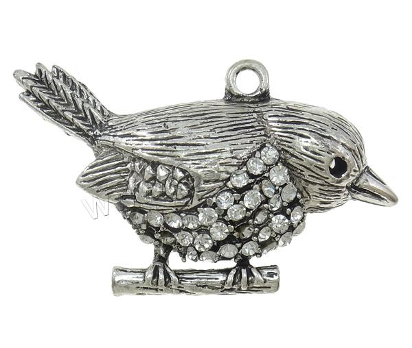 Zinc Alloy Animal Pendants, Bird, plated, Customized & with rhinestone & hollow, more colors for choice, nickel, lead & cadmium free, 52x32x13mm, Hole:Approx 3mm, Sold By PC