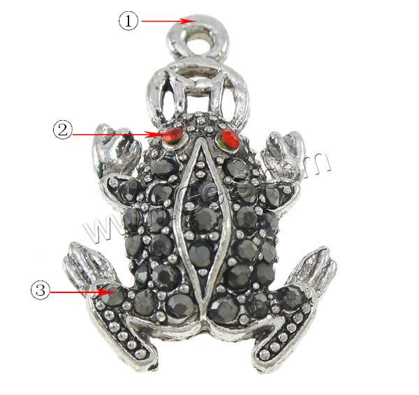 Pendentifs animaux en alliage de zinc, grenouille, Placage, Personnalisé & avec strass, plus de couleurs à choisir, protéger l'environnement, sans nickel, plomb et cadmium, 21x30.5x6mm, Trou:Environ 2mm, Vendu par PC