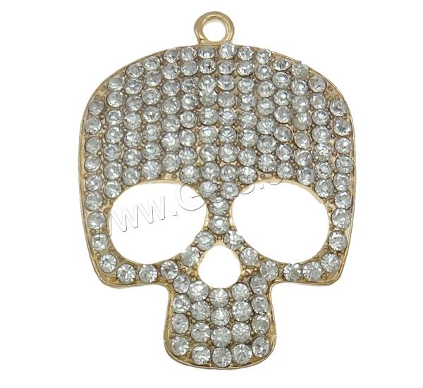 Zinc Alloy Skull Pendants, plated, Customized & with rhinestone, more colors for choice, nickel, lead & cadmium free, 39x52.5x5mm, Hole:Approx 3mm, Sold By PC