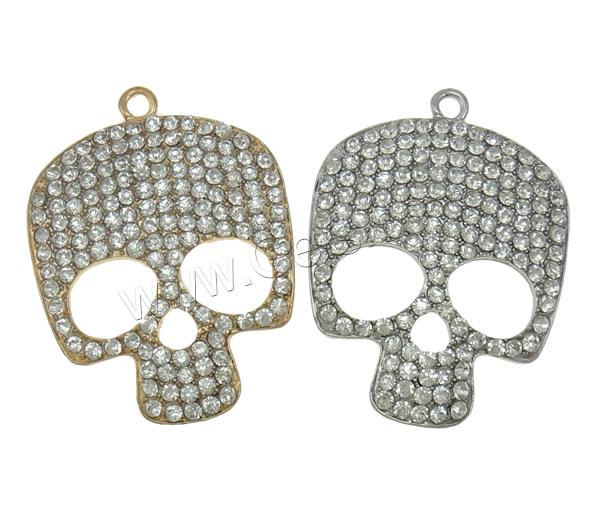 Zinc Alloy Skull Pendants, plated, Customized & with rhinestone, more colors for choice, nickel, lead & cadmium free, 39x52.5x5mm, Hole:Approx 3mm, Sold By PC