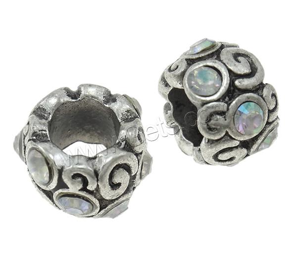 grano Europeo de aleación Zinc con diamante, aleación de zinc, Tambor, chapado, Modificado para requisitos particulares & sin rosca & con diamantes de imitación, más colores para la opción, libre de níquel, plomo & cadmio, 11x7mm, agujero:aproximado 5.5mm, Vendido por UD