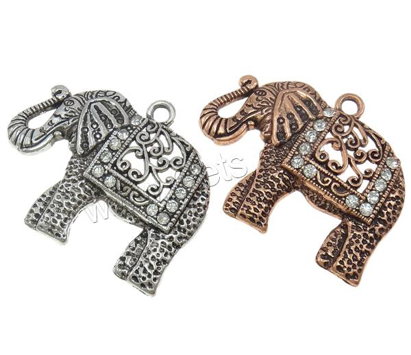 Zinc Alloy Animal Pendants, Elephant, plated, Customized & with rhinestone, more colors for choice, nickel, lead & cadmium free, 50.5x41x5mm, Hole:Approx 4mm, Sold By PC