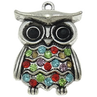 Zinc Alloy Animal Pendants, Owl, plated, with rhinestone nickel, lead & cadmium free Approx 2mm 