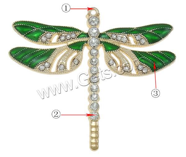 Подвески из цинкового сплава в форме животных, цинковый сплав, Стрекоза, Другое покрытие, Индивидуальные & эмаль & со стразами, Много цветов для выбора, не содержит никель, свинец, 64x56x5mm, отверстие:Приблизительно 1.5mm, продается PC