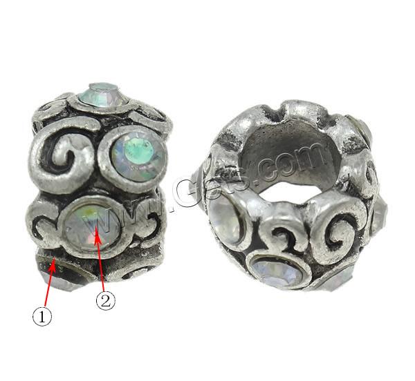 grano Europeo de aleación Zinc con diamante, aleación de zinc, Tambor, chapado, Modificado para requisitos particulares & sin rosca & con diamantes de imitación, más colores para la opción, libre de níquel, plomo & cadmio, 11x7mm, agujero:aproximado 5.5mm, Vendido por UD