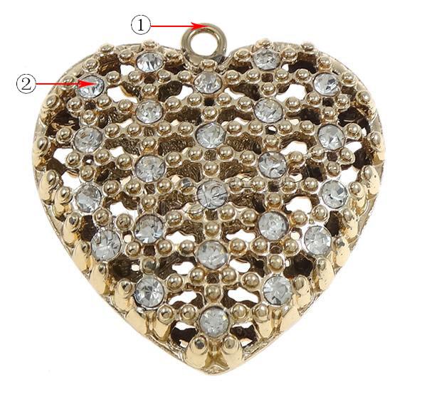 Zinc Alloy Heart Pendants, plated, Customized & with rhinestone & hollow, more colors for choice, nickel, lead & cadmium free, 54x51x21mm, Hole:Approx 4mm, Sold By PC