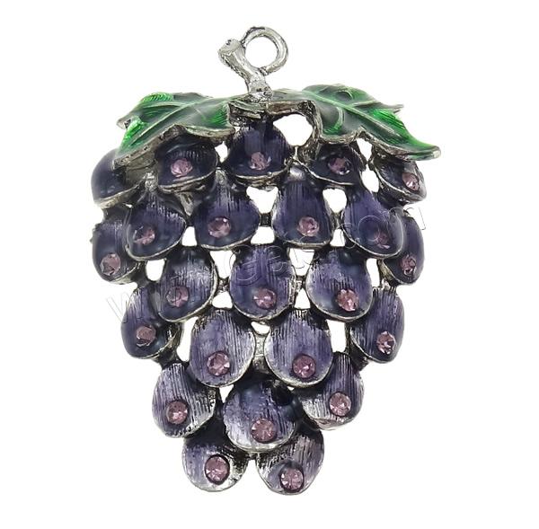 Zinc Alloy Fruit Shape Pendants, Grape, plated, Customized & enamel & with rhinestone, more colors for choice, nickel, lead & cadmium free, 46x63x13mm, Hole:Approx 4mm, Sold By PC