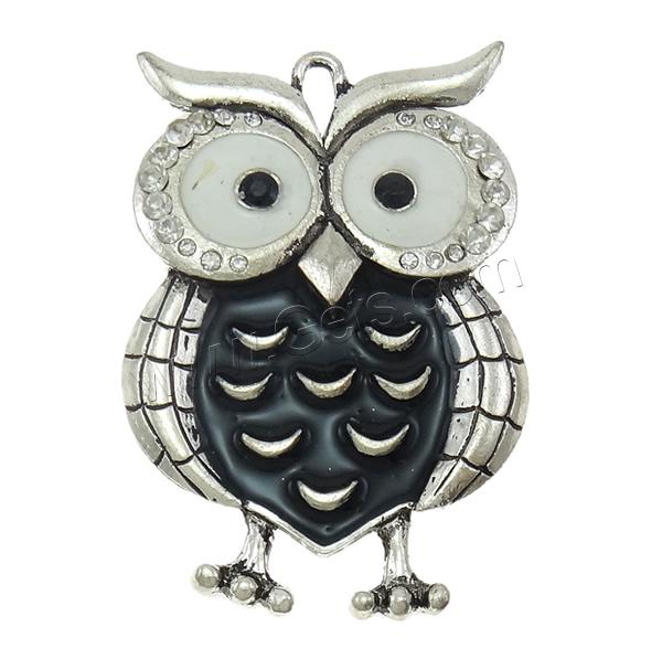 Zinc Alloy Animal Pendants, Owl, plated, Customized & enamel & with rhinestone, more colors for choice, nickel, lead & cadmium free, 50x73x9mm, Hole:Approx 3x9mm, Sold By PC