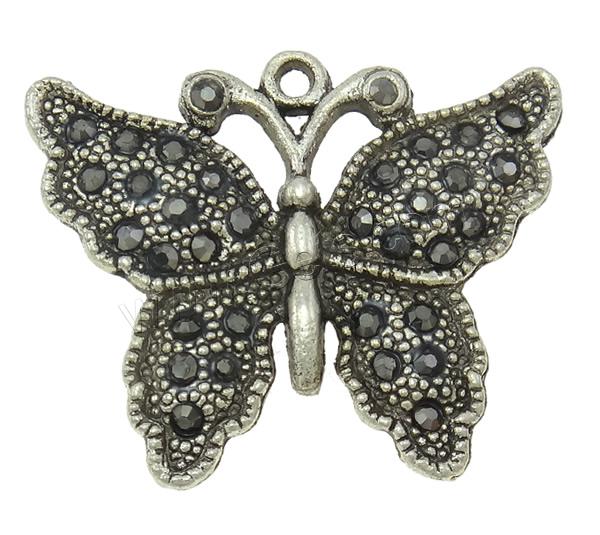 Pendentifs animaux en alliage de zinc, papillon, Placage, Personnalisé & avec strass, plus de couleurs à choisir, protéger l'environnement, sans nickel, plomb et cadmium, 33x27x3mm, Trou:Environ 2mm, Vendu par PC