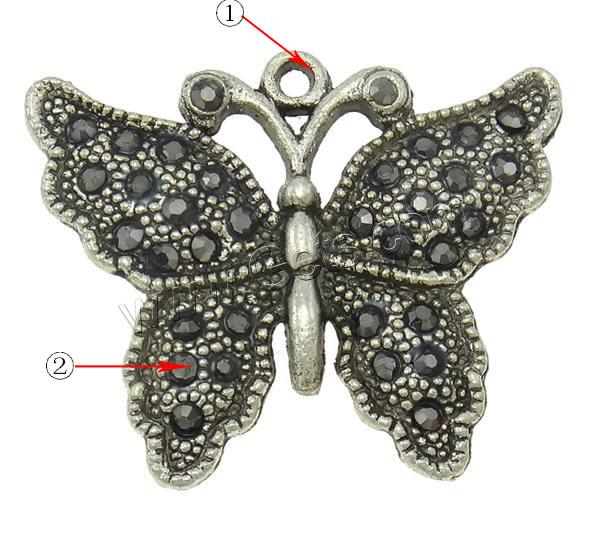 Pendentifs animaux en alliage de zinc, papillon, Placage, Personnalisé & avec strass, plus de couleurs à choisir, protéger l'environnement, sans nickel, plomb et cadmium, 33x27x3mm, Trou:Environ 2mm, Vendu par PC