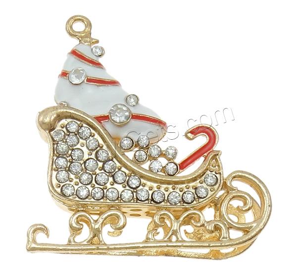 Zinc Alloy Christmas Pendants, Christmas Sleigh, plated, Customized & enamel & with rhinestone & hollow, more colors for choice, nickel, lead & cadmium free, 49x53x15mm, Hole:Approx 2mm, Sold By PC