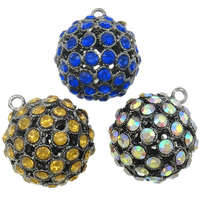 Zinc Alloy Rhinestone Pendants, Round, plated, Customized & with rhinestone & hollow nickel, lead & cadmium free Approx 3mm 