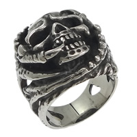 Fingerring Edelstahl-Mann, Edelstahl, Schädel, hohl & Schwärzen, 27mm, Größe:10, verkauft von PC