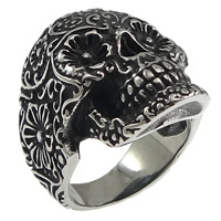 Anillo de dedo de acero inoxidable hombre, Calavera, ennegrezca, 29mm, tamaño:9, Vendido por UD