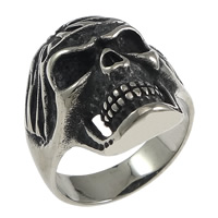 Anillo de dedo de acero inoxidable hombre, Calavera, hueco & ennegrezca, 25mm, tamaño:13, Vendido por UD