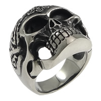 Anillo de dedo de acero inoxidable hombre, Calavera, hueco & ennegrezca, color original, 23mm, tamaño:9, Vendido por UD