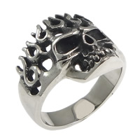 Anillo de dedo de acero inoxidable hombre, Calavera, hueco & ennegrezca, color original, 20mm, tamaño:11, Vendido por UD