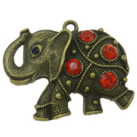 Colgantes Animales de Aleación de Zinc, Elefante, chapado, Modificado para requisitos particulares & con diamantes de imitación, más colores para la opción, libre de níquel, plomo & cadmio, 50x38x5mm, agujero:aproximado 3mm, Vendido por UD