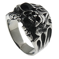 Anillo de dedo de acero inoxidable hombre, Calavera, ennegrezca, 22mm, tamaño:12, Vendido por UD