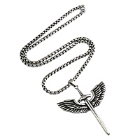 Stainless Steel Cross Necklace, Angel Wing Cross, box chain & blacken 4mm Approx 23.5 Inch 