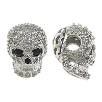 Cubic Zirconia Micro Pave Brass Beads, Skull, plated, micro pave cubic zirconia & hollow Approx 3mm 