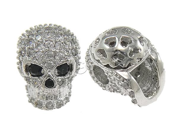 Cubic Zirconia Micro Pave Brass Beads, Skull, plated, micro pave cubic zirconia & hollow, more colors for choice, 8x9x9mm, Hole:Approx 3mm, Sold By PC