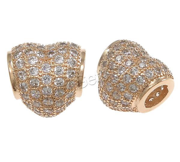 Cubic Zirconia Micro Pave Brass Beads, Heart, plated, Customized & micro pave cubic zirconia, more colors for choice, 10x10x8mm, Hole:Approx 4mm, Sold By PC