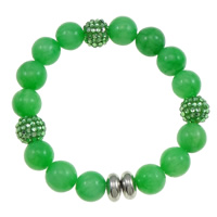 Pulsera de jade, con resina & plástico recubierto de cobre, Esférico, con diamantes de imitación, verde, 12mm, longitud:aproximado 7.5 Inch, Vendido por Sarta