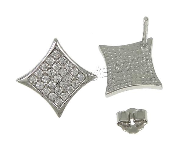 Pendiente de plata cubic zirconia Micro Pave Sterling, plata de ley 925, Rombo, diverso tamaño para la opción & micro arcilla de zirconia cúbica, Vendido por Par