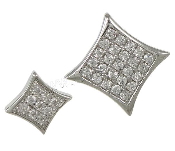 Pendiente de plata cubic zirconia Micro Pave Sterling, plata de ley 925, Rombo, diverso tamaño para la opción & micro arcilla de zirconia cúbica, Vendido por Par