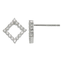 Cubic Zirconia Micro Pave Sterling Silver Earring, 925 Sterling Silver, Rhombus, plated, without earnut & micro pave cubic zirconia 0.8mm 