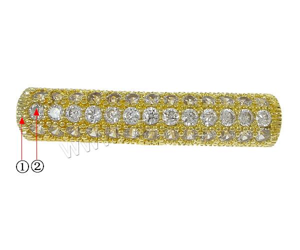 Cubic Zirconia Micro Pave Brass Beads, Tube, plated, micro pave 39 pcs cubic zirconia & hollow, more colors for choice, 27x6mm, Hole:Approx 3.5mm, Sold By PC