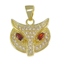 Cubic Zirconia Micro Pave Brass Pendant, Owl, plated, micro pave 30 pcs cubic zirconia Approx 