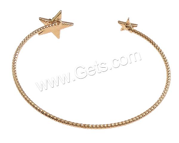 Ouverture Bracelets en cuivre, laiton, étoile, Plaqué d'or rose, avec strass, 16x16mm, 2mm, Diamètre intérieur:Environ 61x54mm, Longueur:Environ 7 pouce, Vendu par PC