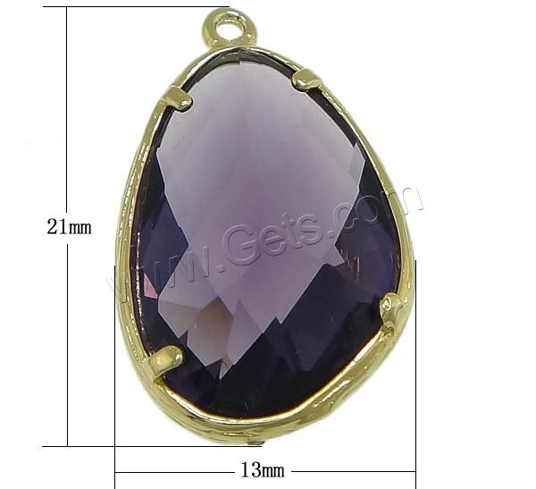 Pendant de cuivre de verre, laiton, avec verre, larme, Placage, facettes, plus de couleurs à choisir, 13x21x6.5mm, Trou:Environ 1mm, Vendu par PC