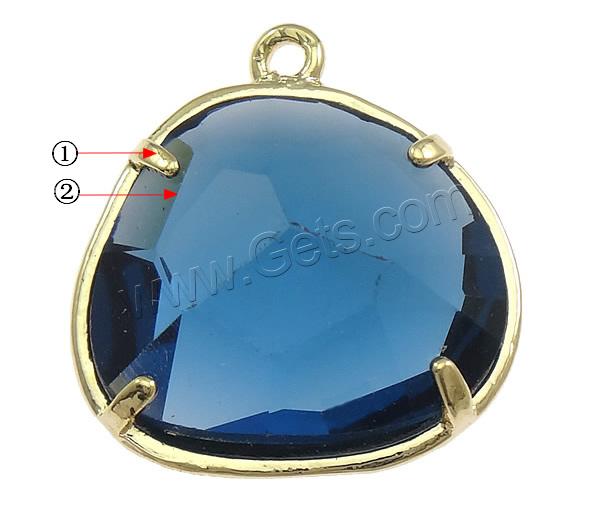 Pendant de cuivre de verre, laiton, avec verre, Placage, facettes, plus de couleurs à choisir, 15x16x6mm, Trou:Environ 1mm, Vendu par PC