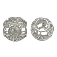 Circonita plata Europeo abalorios, plata de ley 925, Tambor, chapado, micro arcilla de zirconia cúbica & sin rosca & hueco, más colores para la opción, 11x11mm, agujero:aproximado 5mm, Vendido por UD