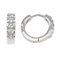 Sterling Silver Huggie Hoop Earring, 925 Sterling Silver, sterling silver earring lever back clip, plated, with cubic zirconia 