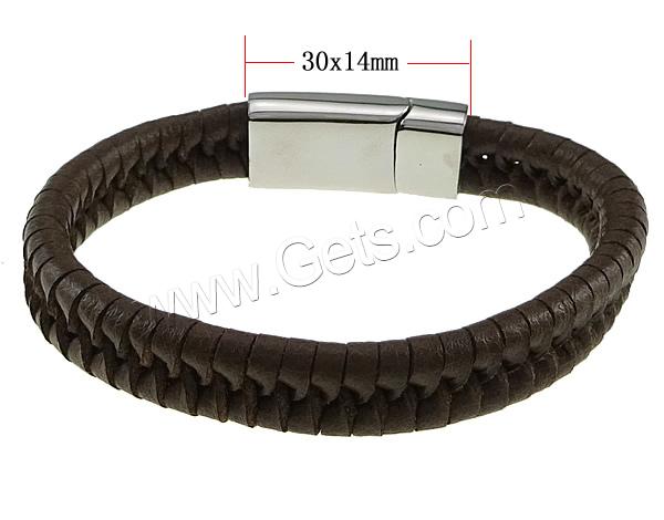 Bracelets de cuir de vachette, cuir de peau de vache, acier inoxydable 316 fermoir, longueur différente pour le choix, couleur de café, 12mm, Vendu par brin