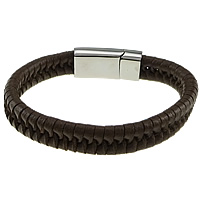 Bracelets de cuir de vachette, cuir de peau de vache, acier inoxydable 316 fermoir, longueur différente pour le choix, couleur de café, 12mm, Vendu par brin