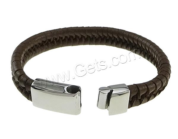 Bracelets de cuir de vachette, cuir de peau de vache, acier inoxydable 316 fermoir, longueur différente pour le choix, couleur de café, 12mm, Vendu par brin