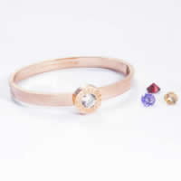 Bracelet en acier inoxydable, acier inoxydable 316L, Plat rond, Plaqué de couleur d'or rose, attaché avec 4 strass de couleurs différentes & DIY, 6mm, Diamètre inté Environ Environ 6.3 pouce, Vendu par PC