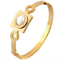 Bracelet en acier inoxydable, acier inoxydable 316L, avec coquille blanche, cadre, Placage de couleur d'or, 18mm, Diamètre inté Environ Vendu par PC