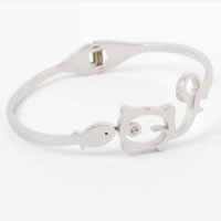 Bracelet en acier inoxydable, acier inoxydable 316L, chat, avec strass, couleur originale, 15mm, Diamètre inté Environ Vendu par PC