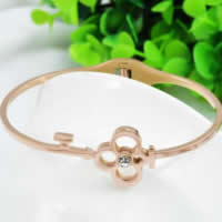 Bracelet en acier inoxydable, acier inoxydable 316L, fleur, Plaqué de couleur d'or rose, avec strass, 18mm, Diamètre inté Environ Vendu par PC