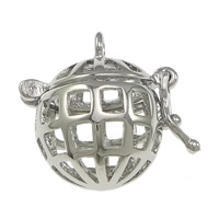 Bola pendentif boule, laiton, Rond, Placage de couleur platine, peut être rempli avec des matériaux de bricolage & creux Environ 2mm, Diamètre inté Environ 12mm, Vendu par PC