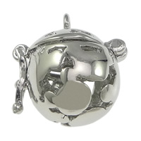 Bola pendentif boule, laiton, Rond, Placage de couleur platine, peut être rempli avec des matériaux de bricolage & creux Environ 2mm, Diamètre inté Environ 12mm, Vendu par PC