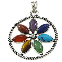 Gemstone Brass Pendants, with Brass, Flat Round, platinum color plated, blacken, nickel, lead & cadmium free Approx 