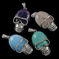 Gemstone Brass Pendants, with Gemstone, Skull, platinum color plated & blacken, nickel, lead & cadmium free Approx 