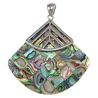 Ormeau coquille pendentifs, laiton, avec coquille d'ormeau, éventail, Placage de couleur platine, mosaïque Environ 3mm Vendu par lot